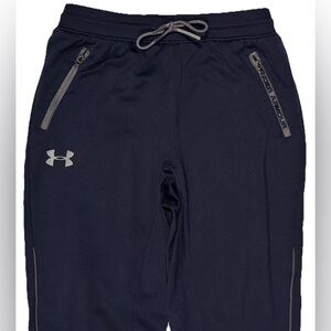 UNDER ARMOUR JOGGER PANTS BOYS L LOOSE FIT TAPERED LEGS ZIPPERED POCKETS NAVY